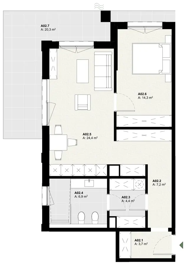 Rzut apartamentu A02 w inwestycji Lake Home