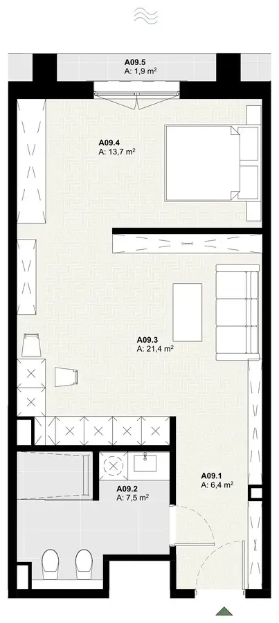 Rzut apartamentu A09 w inwestycji Lake Home