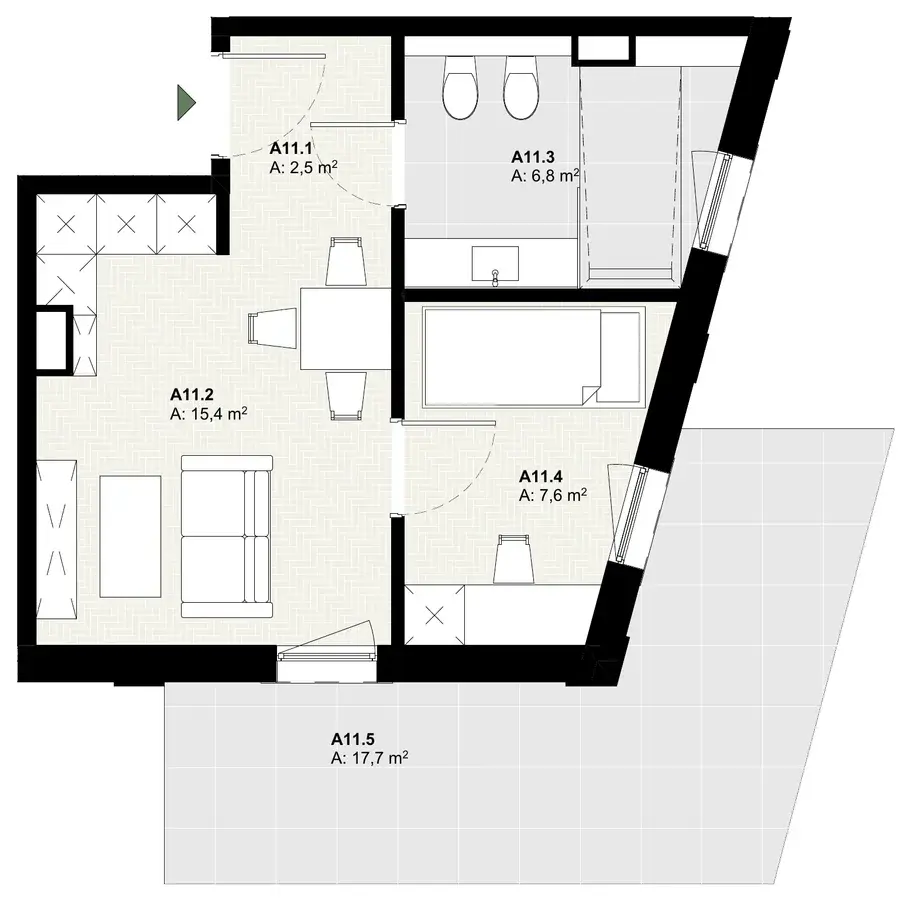 Rzut apartamentu A11 w inwestycji Lake Home