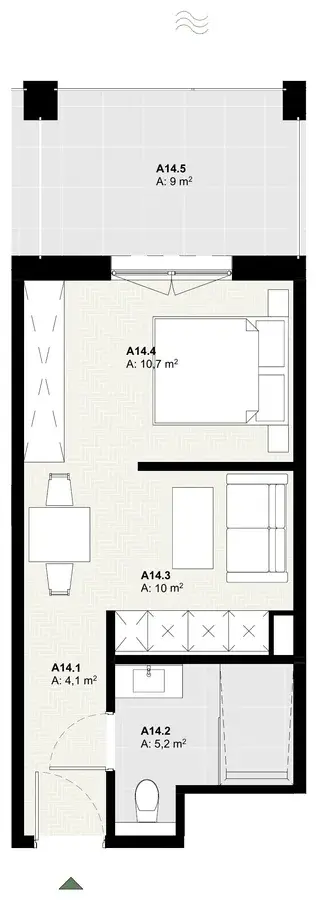 Rzut apartamentu A14 w inwestycji Lake Home