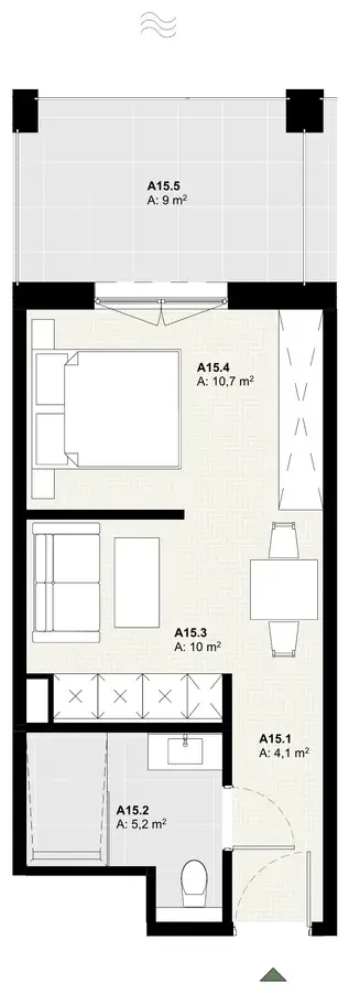 Rzut apartamentu A15 w inwestycji Lake Home