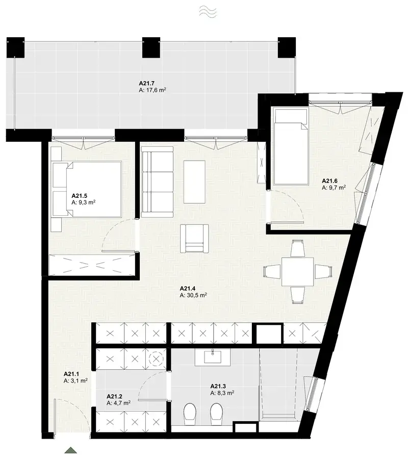Rzut apartamentu A21 w inwestycji Lake Home