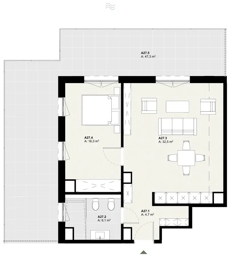 Rzut apartamentu A27 w inwestycji Lake Home