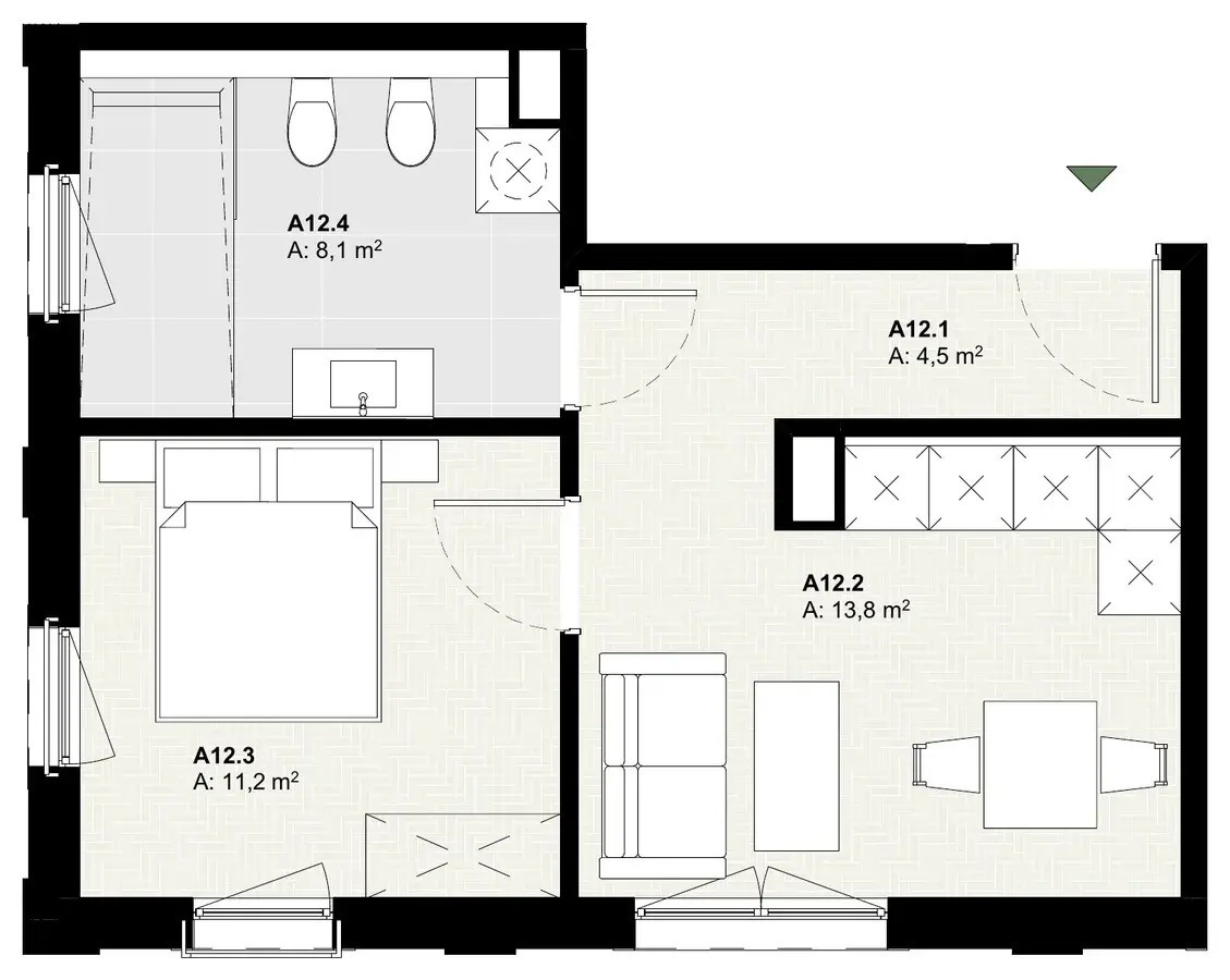Rzut apartamentu A12 w inwestycji Lake Home