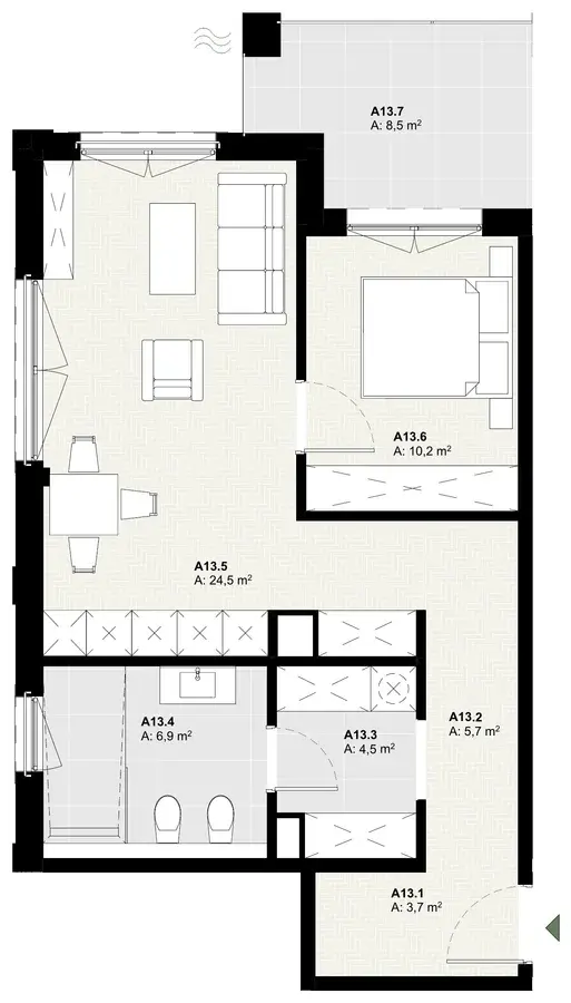 Rzut apartamentu A13 w inwestycji Lake Home