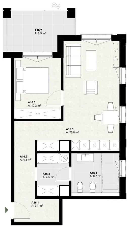 Rzut apartamentu A16 w inwestycji Lake Home