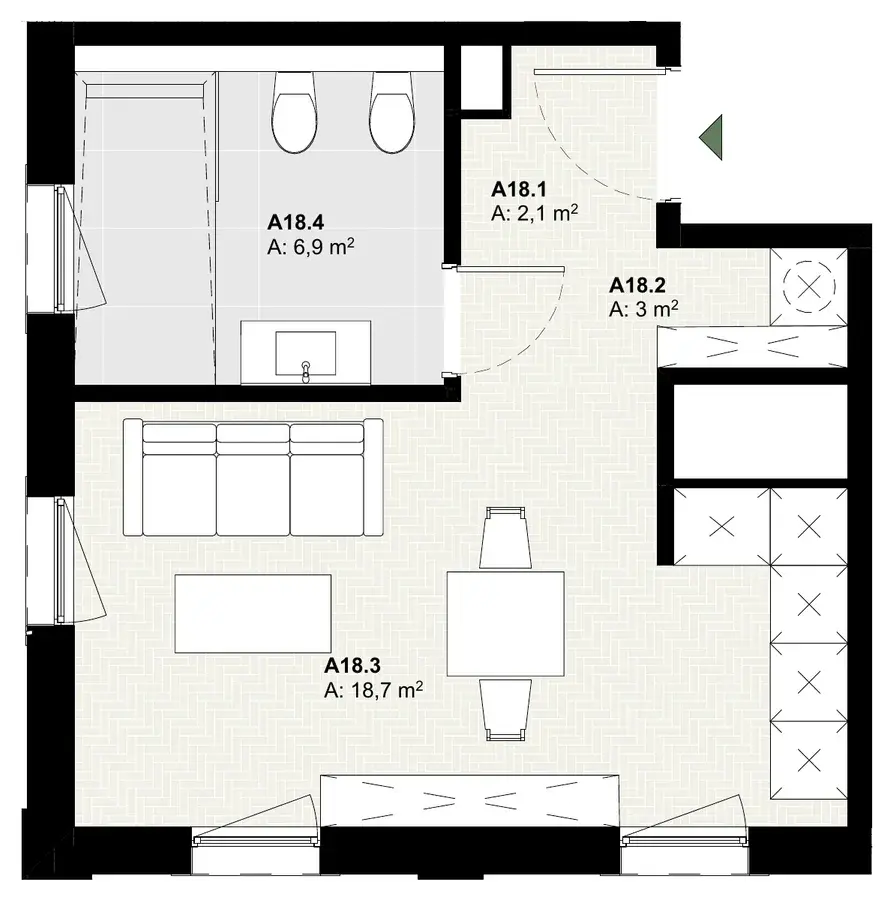 Rzut apartamentu A18 w inwestycji Lake Home