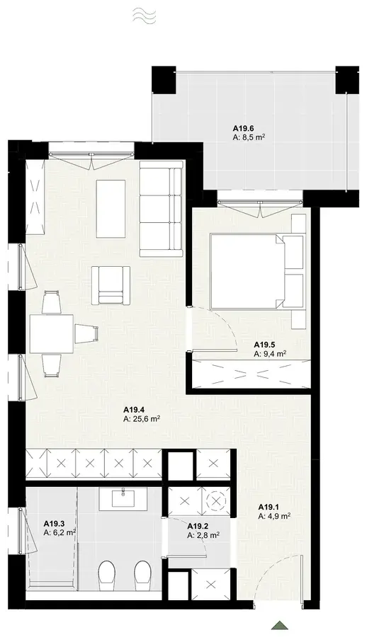 Rzut apartamentu A19 w inwestycji Lake Home