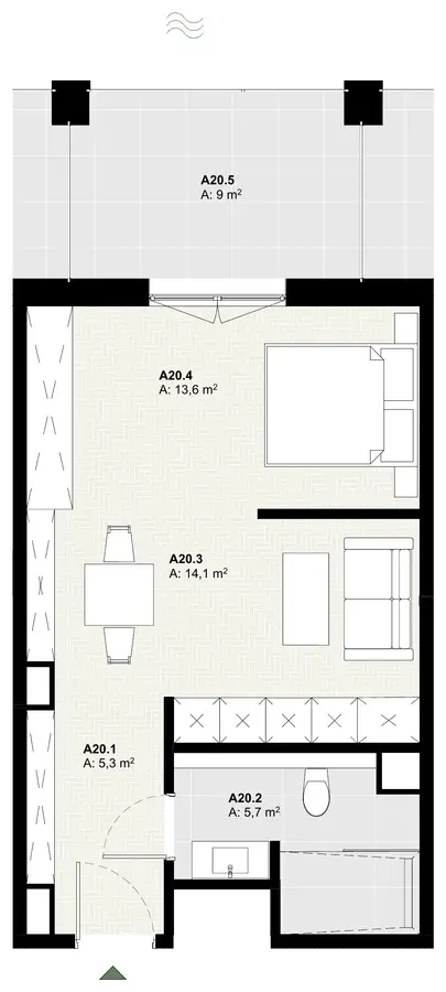 Rzut apartamentu A20 w inwestycji Lake Home