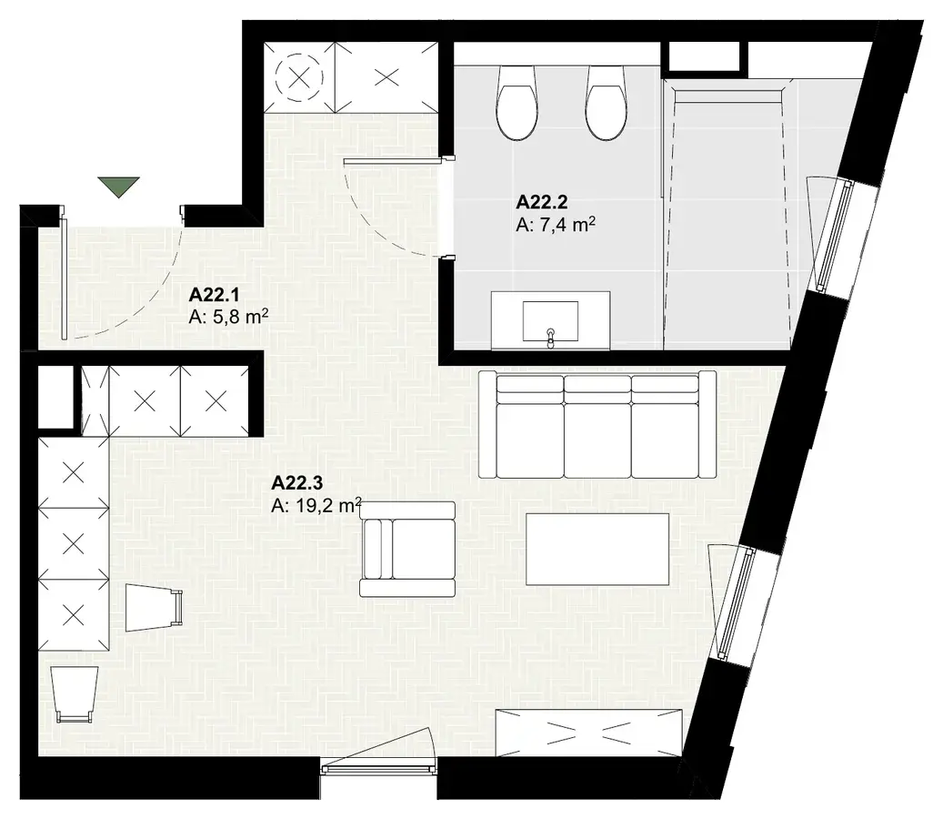 Rzut apartamentu A22 w inwestycji Lake Home
