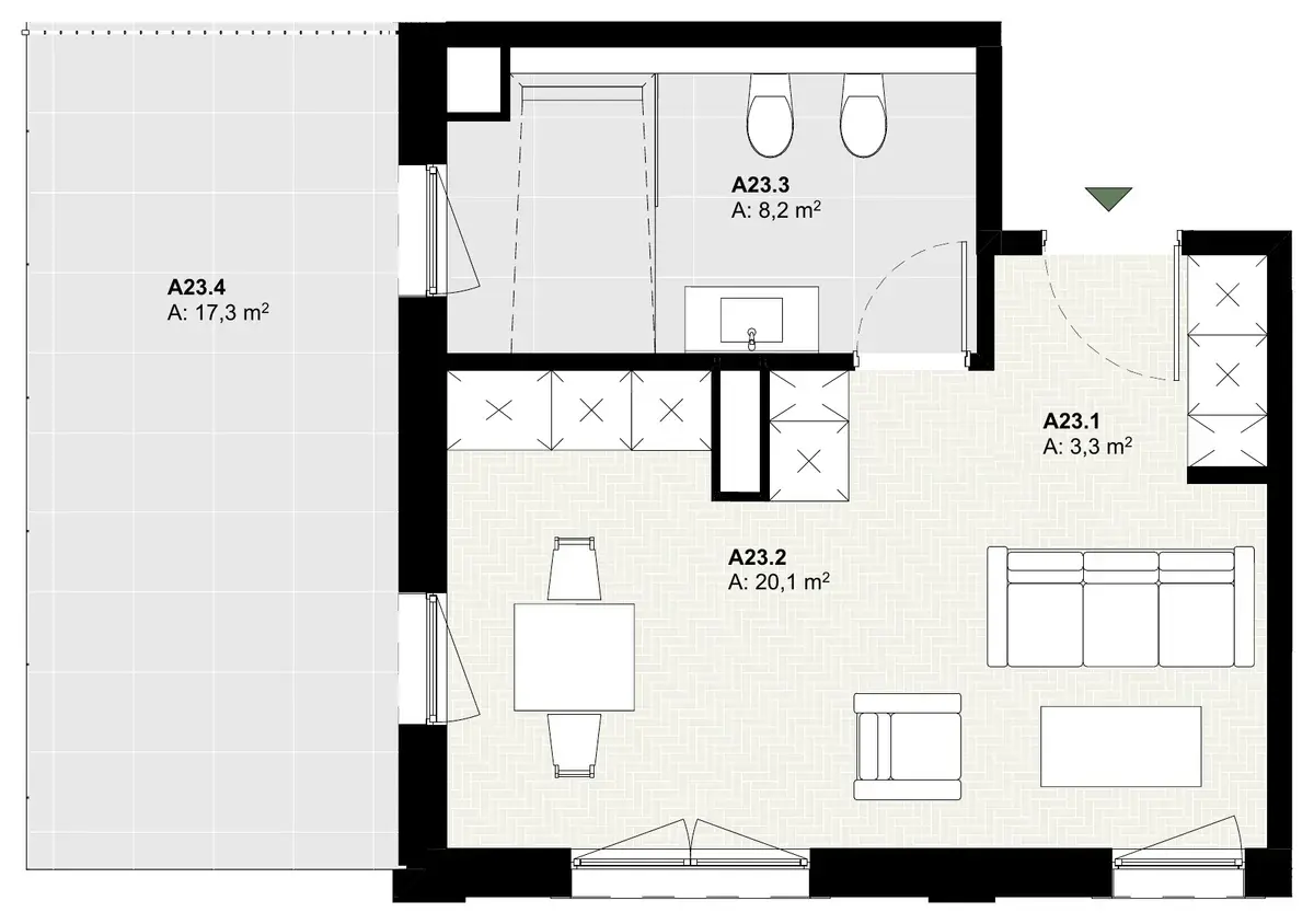Rzut apartamentu A23 w inwestycji Lake Home