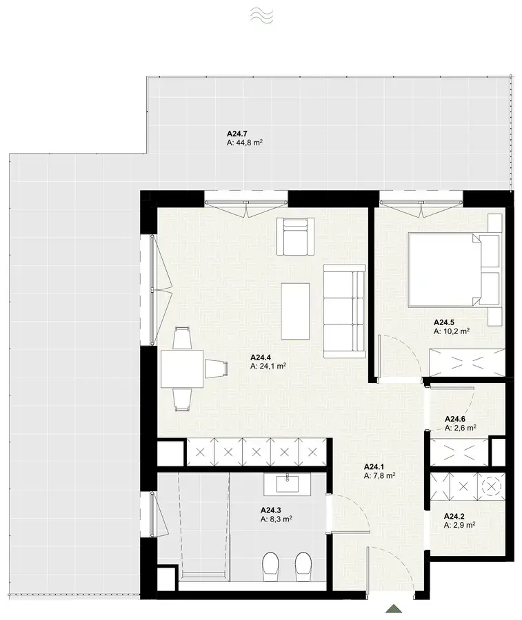 Rzut apartamentu A24 w inwestycji Lake Home