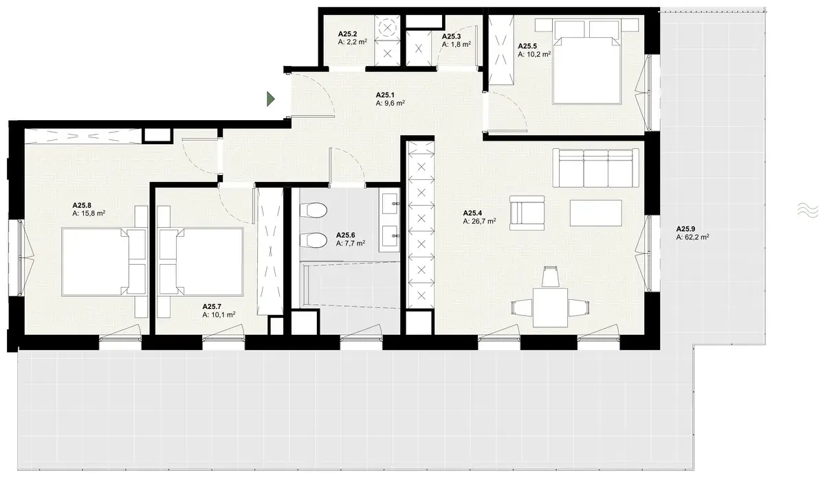 Rzut apartamentu A25 w inwestycji Lake Home