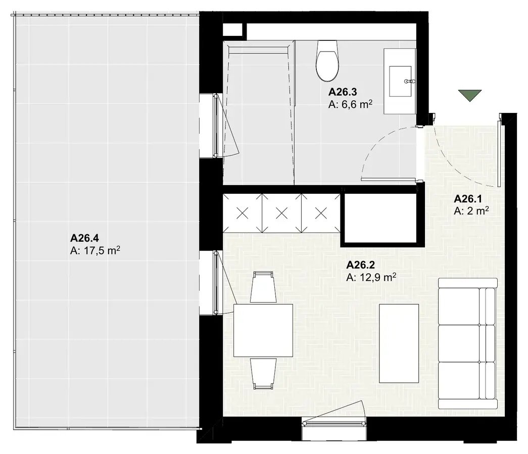 Rzut apartamentu A26 w inwestycji Lake Home