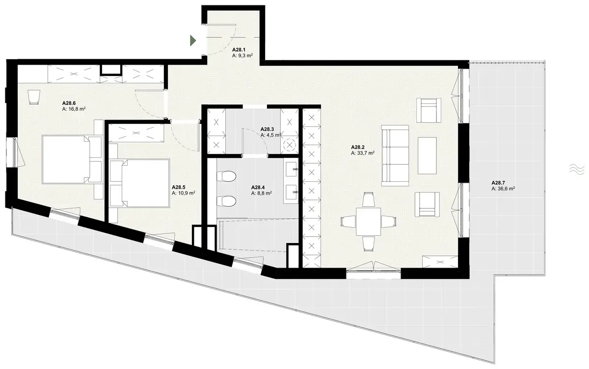 Rzut apartamentu A28 w inwestycji Lake Home